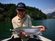 Eben, Otto and Andrew fly fishing Slovenia July, rainbow lae trout